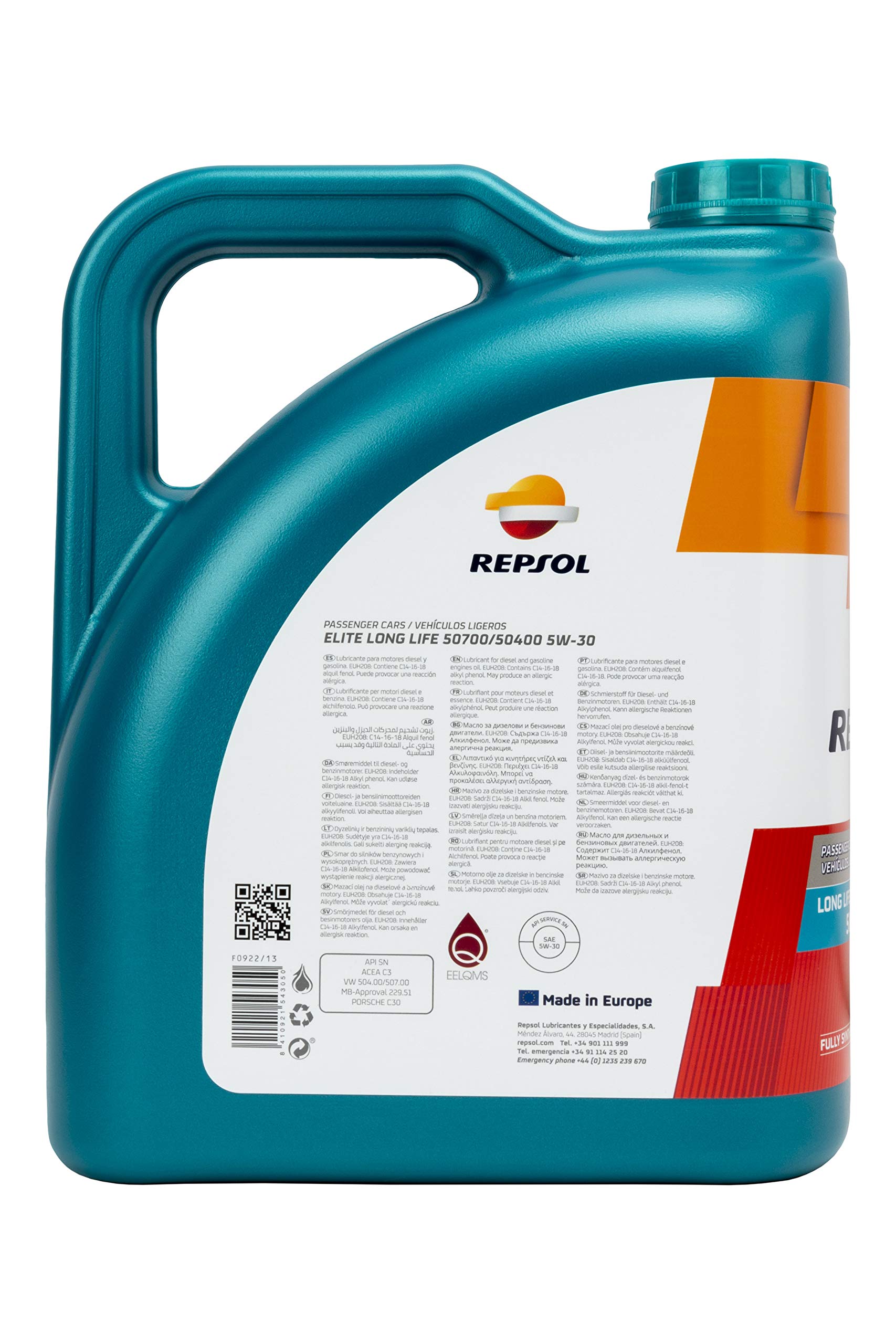 Repsol Elite Long Life 50700/50400 5W30 Engine Oil 5L : Amazon.com